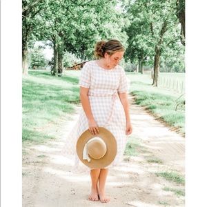 • Pink + White Gingham Midi Dress •